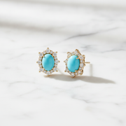 CE96209TQ8X6. 14k Solid Gold Diamond and Turquoise Stud Earrings